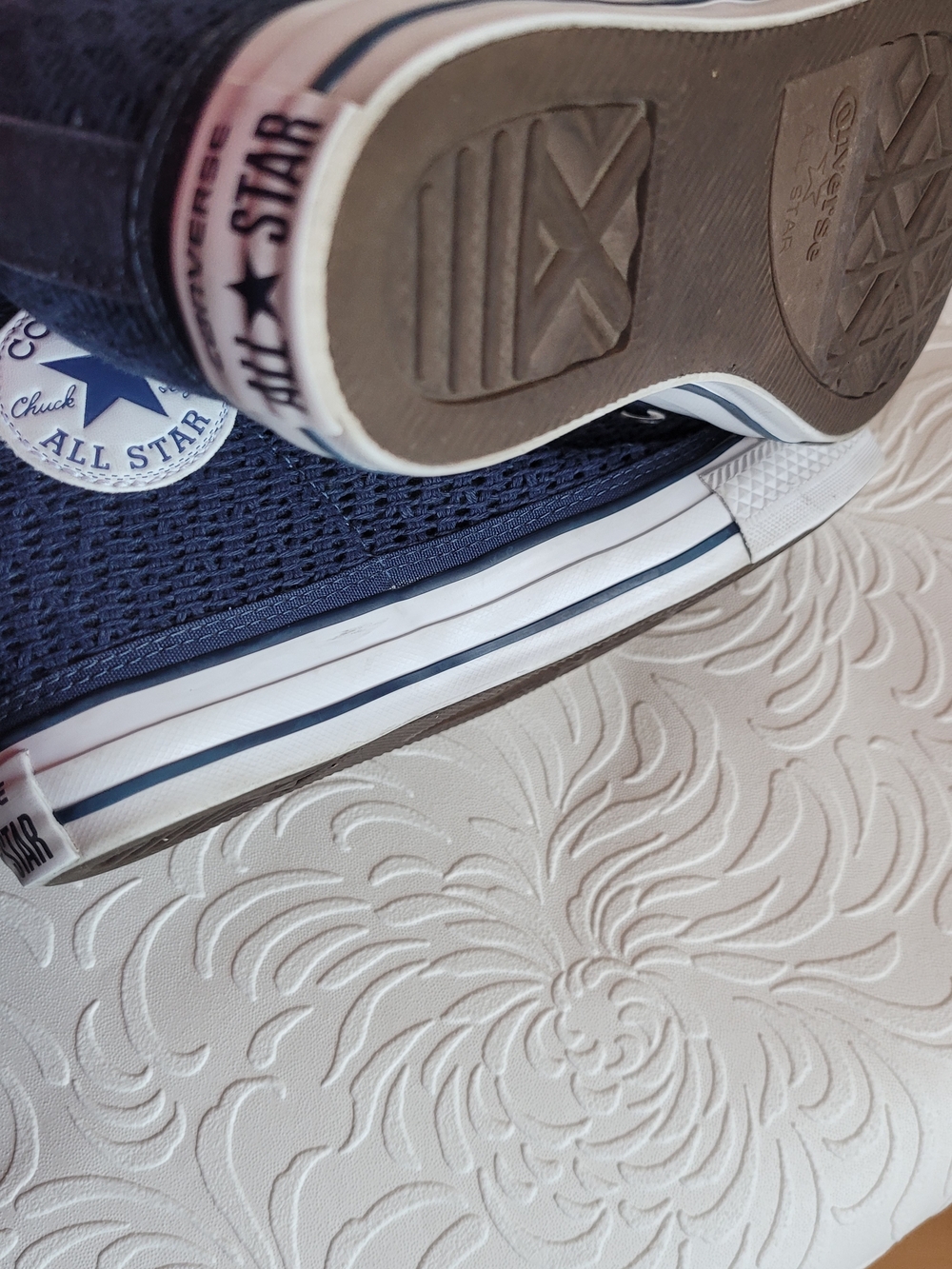Converse High Top Crochet Hidden Wedge Sneakers - Navy Blue and White Size 8M - Picture 7 of 10